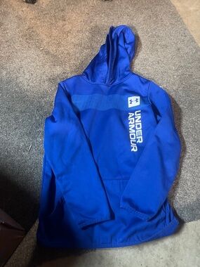 Under Armour Bright Blue Pullover Hoodie with Vertical Logo